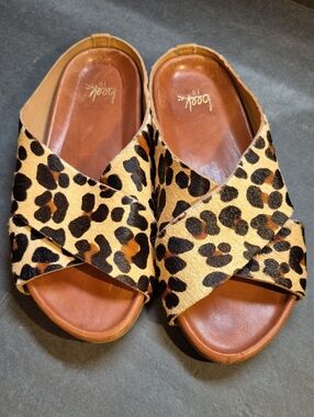 Beek Robin Genuine Calf Hair Slide Sandal in Leopard Size 10